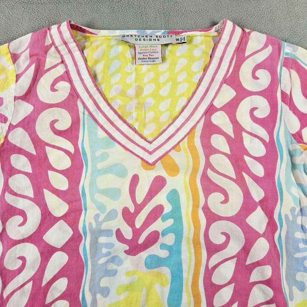 Gretchen Scott Designs Top Womens Size S Pink Orange Ocean Waves Cotton Tunic - Picture 2 of 11